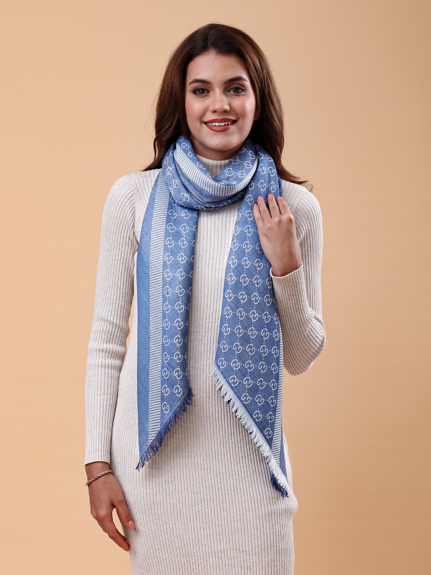 Ice Blue Monogram Shawl