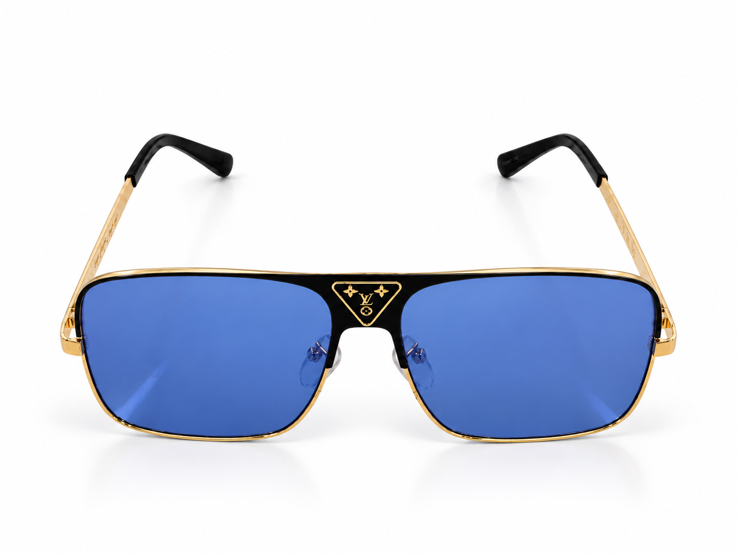 2076 Monogram Blue Lens Gold Aviator Sunglasses