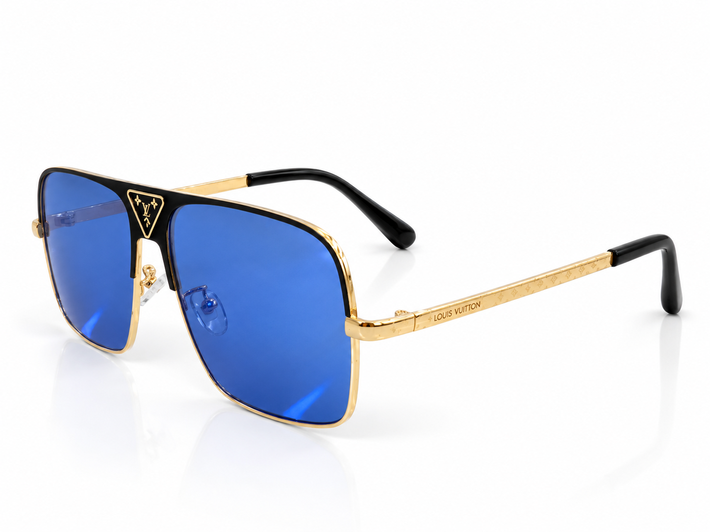 2076 Monogram Blue Lens Gold Aviator Sunglasses