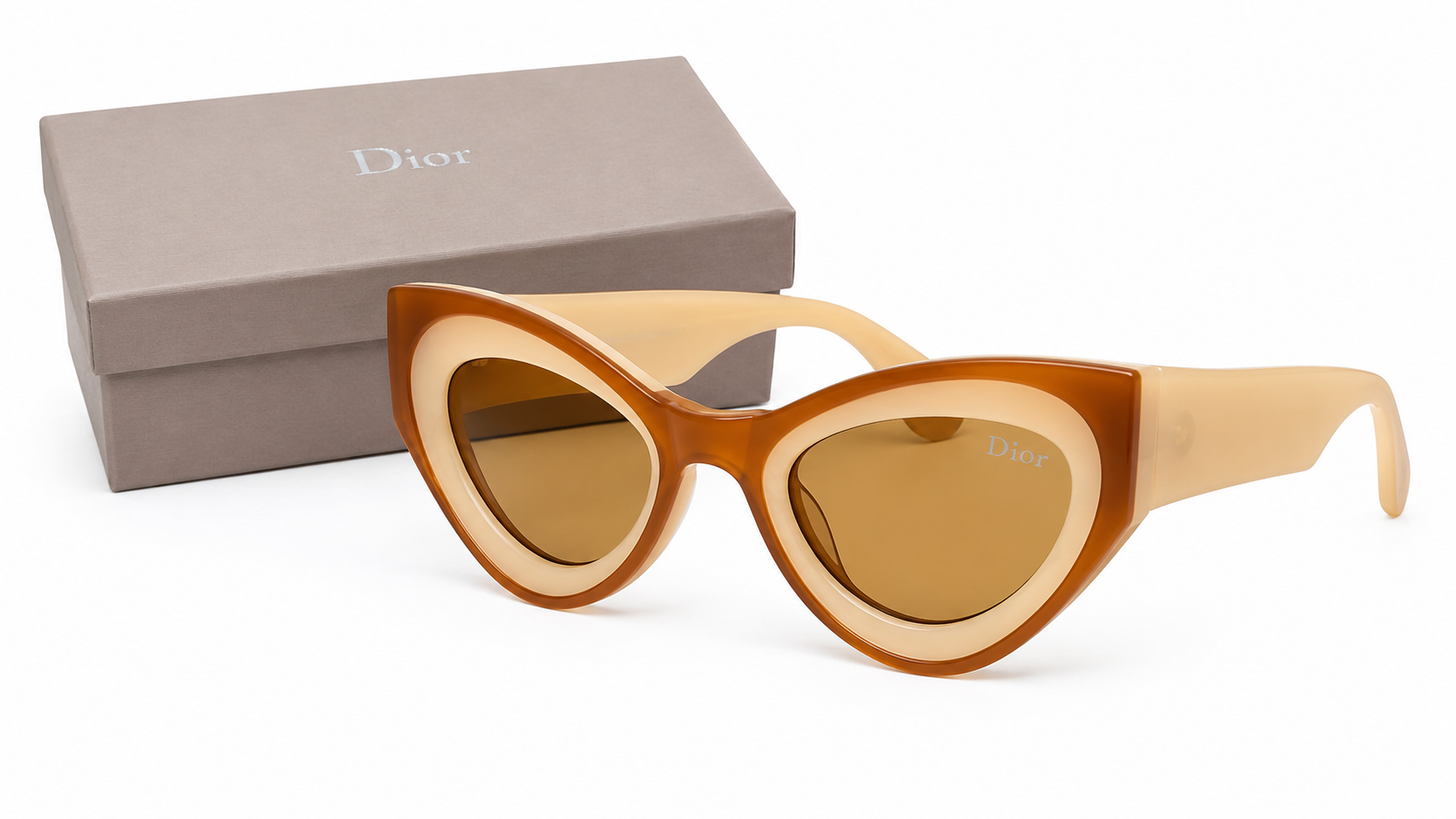 Two-Tone Cat-Eye Sunglasses in Amber Brown