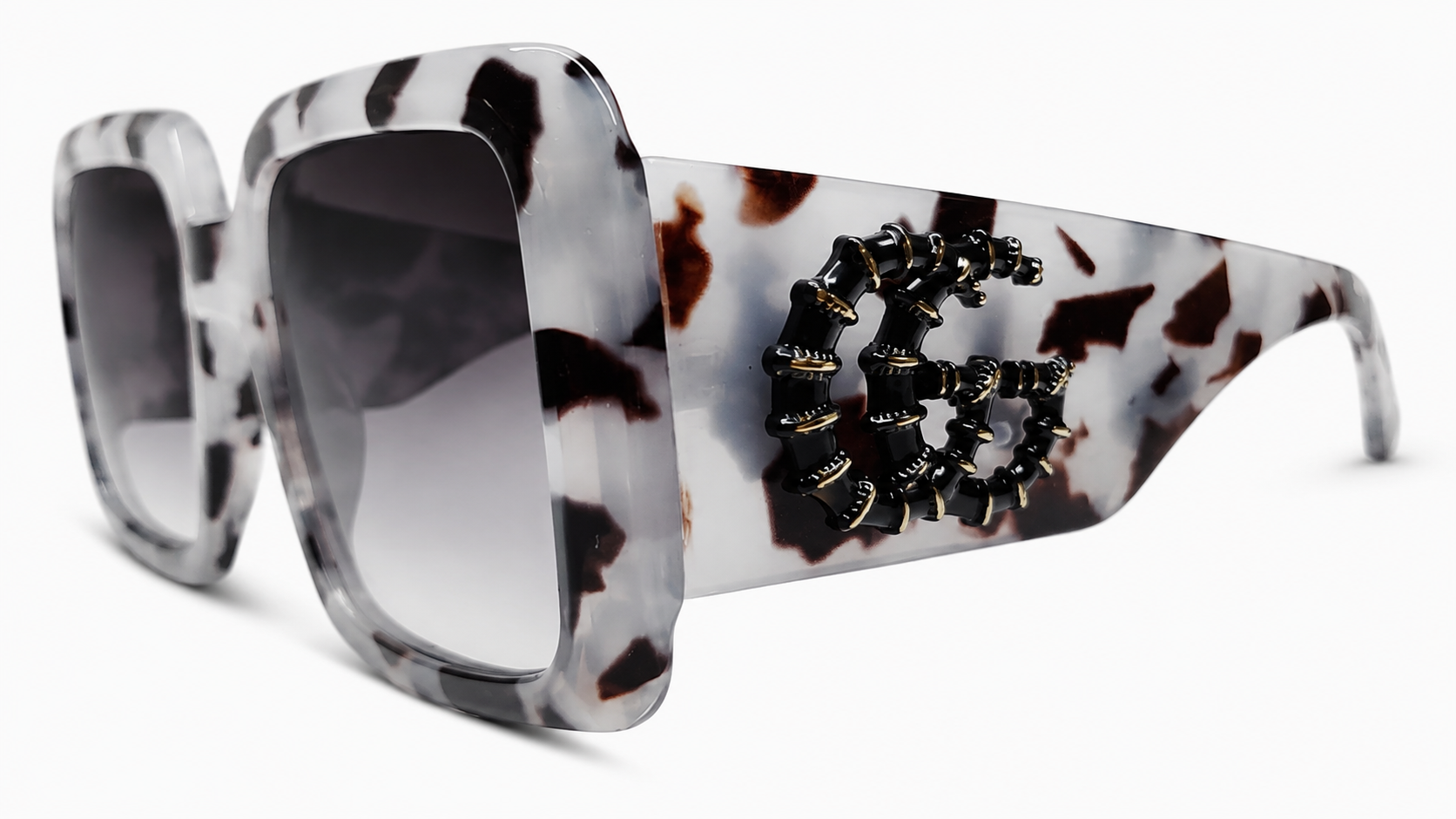 6073 - Oversized Square Sunglasses in White & Black