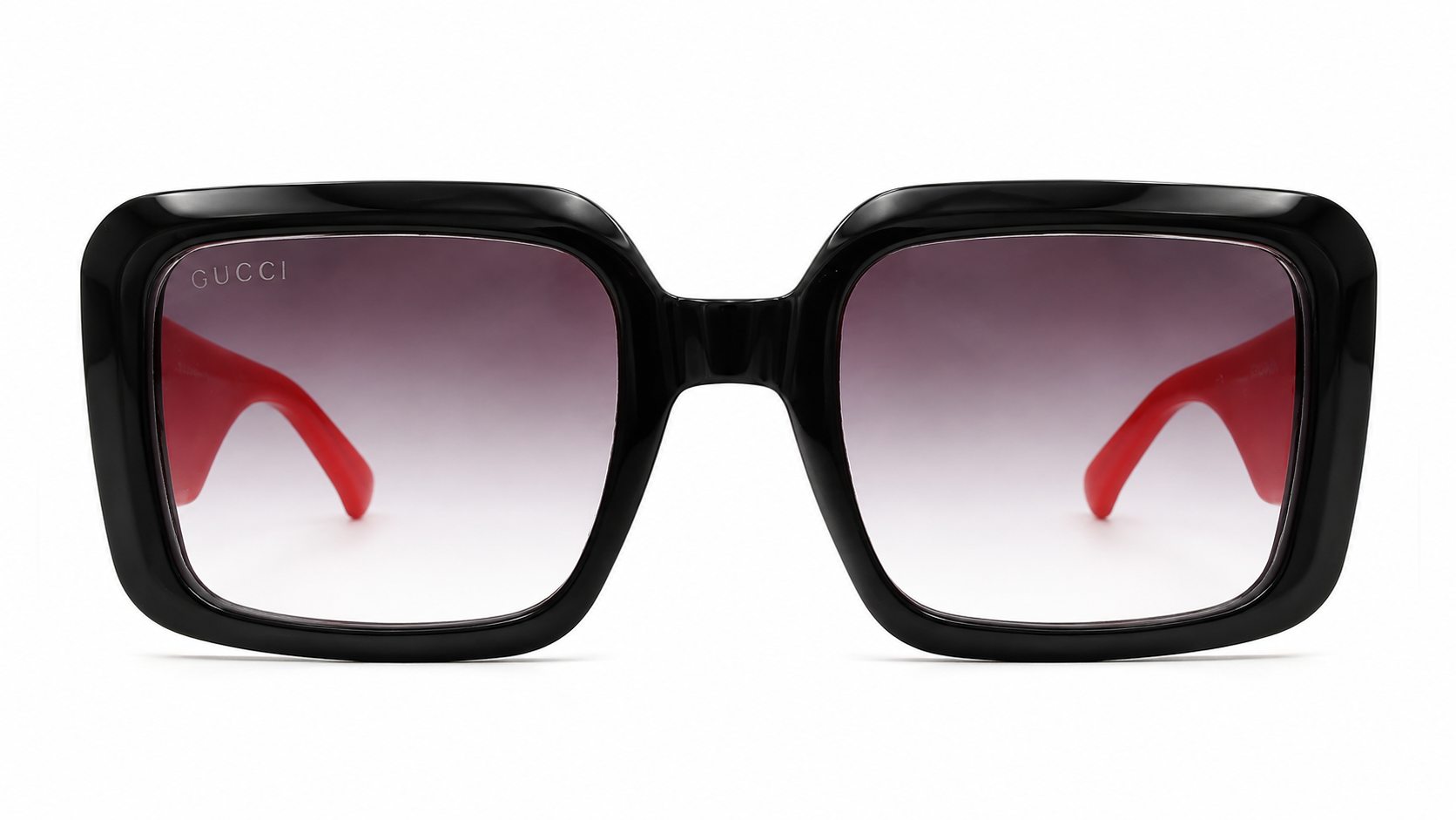 6073 - Oversized Square Sunglasses in Black & Red Accent