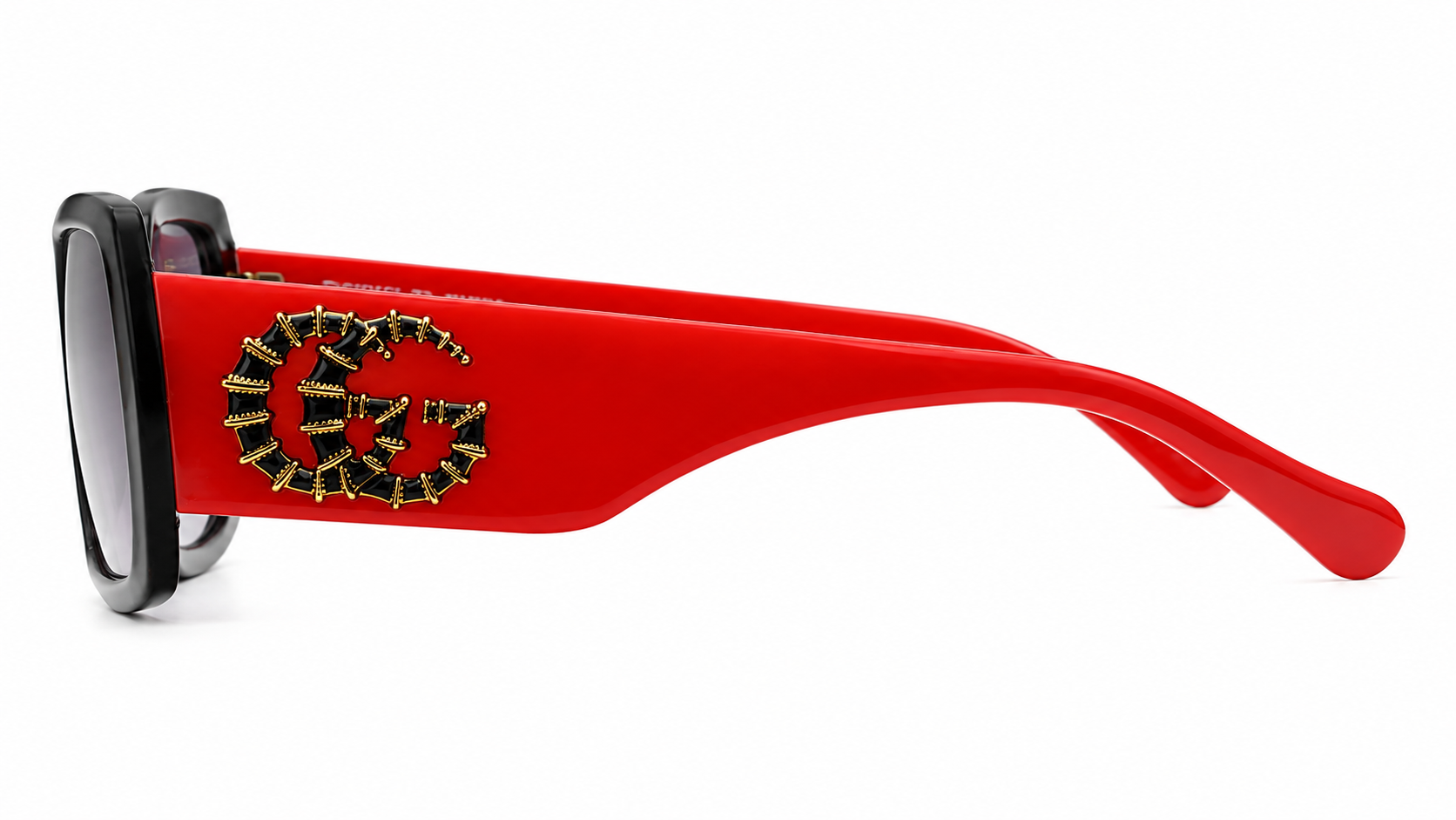 6073 - Oversized Square Sunglasses in Black & Red Accent