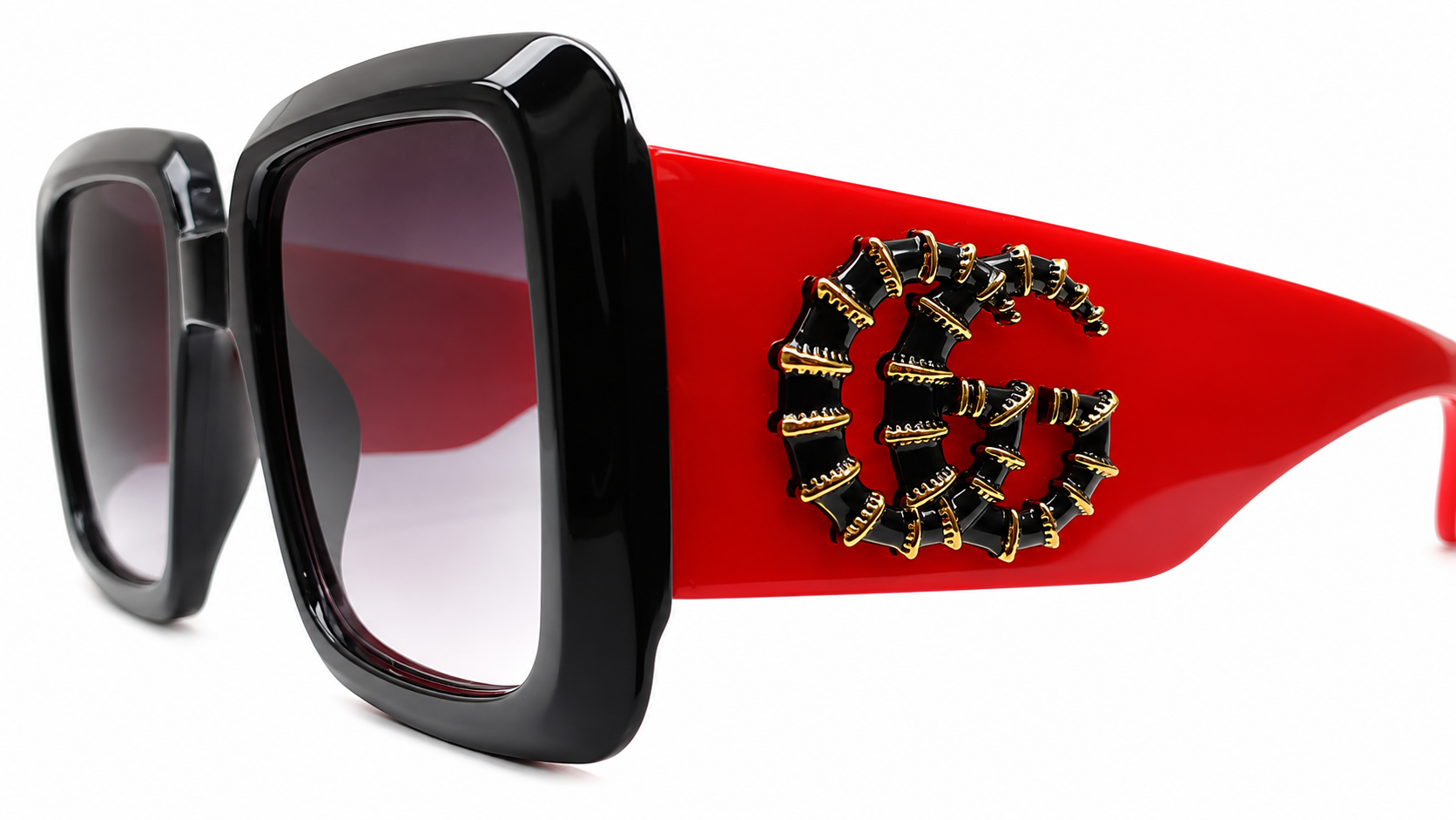 6073 - Oversized Square Sunglasses in Black & Red Accent