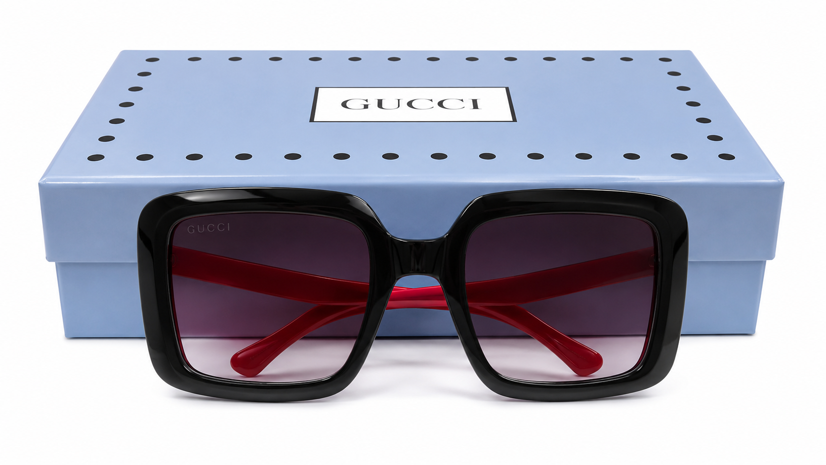 6073 - Oversized Square Sunglasses in Black & Red Accent