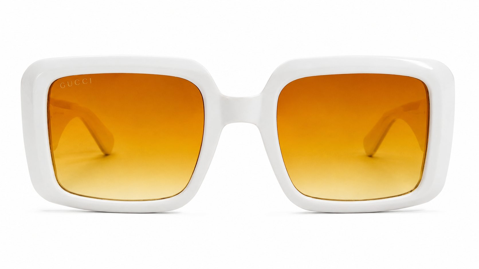 6073 - Oversized Square Sunglasses in Glossy White with Amber Lenses