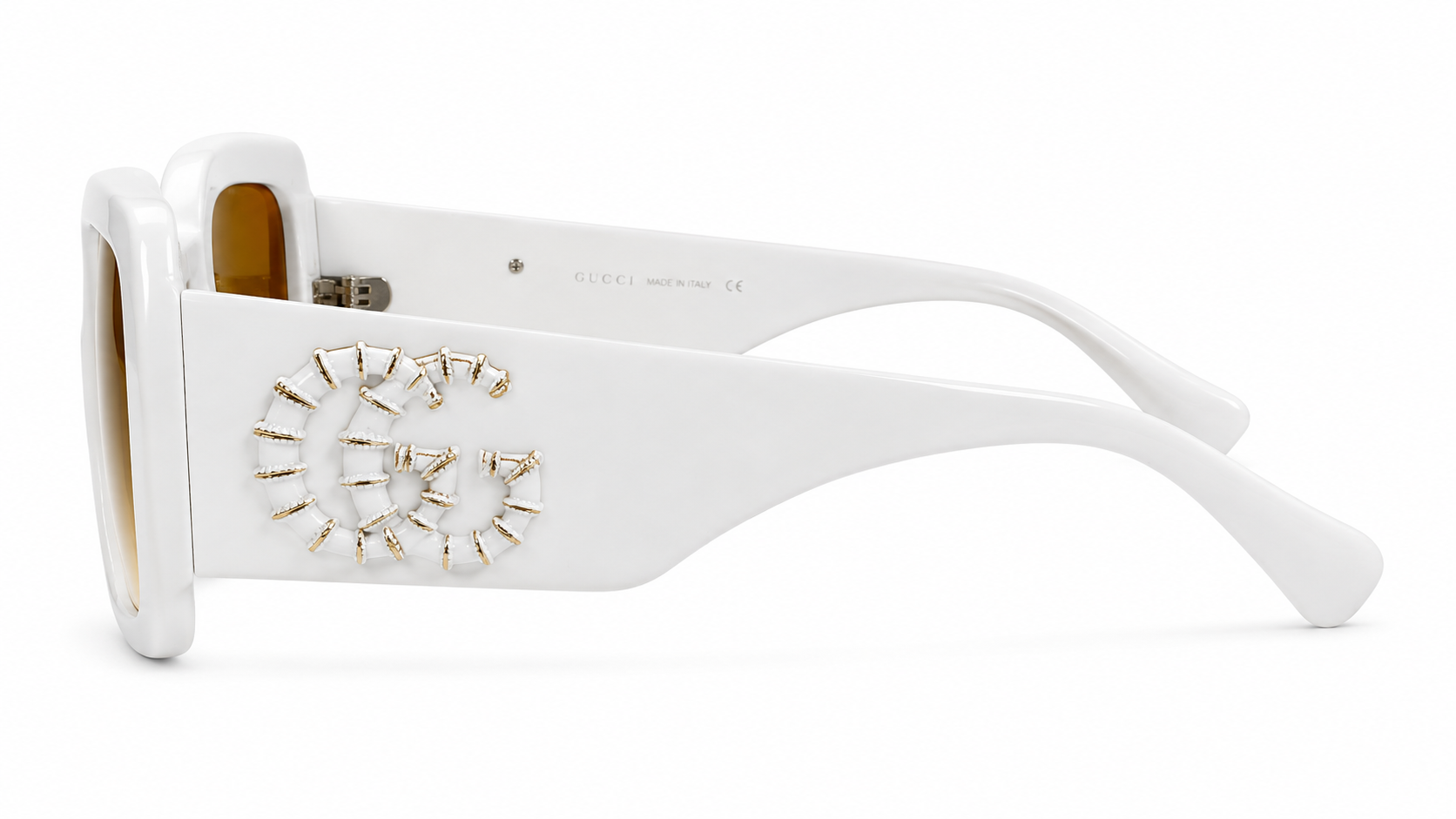 6073 - Oversized Square Sunglasses in Glossy White with Amber Lenses