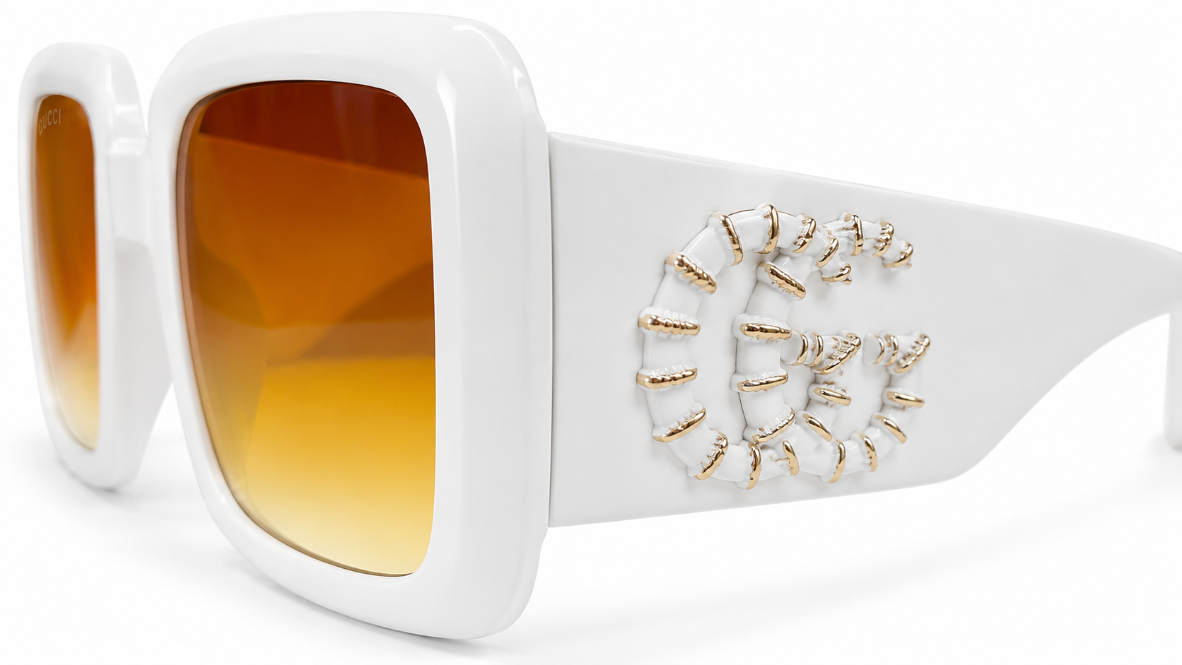 6073 - Oversized Square Sunglasses in Glossy White with Amber Lenses