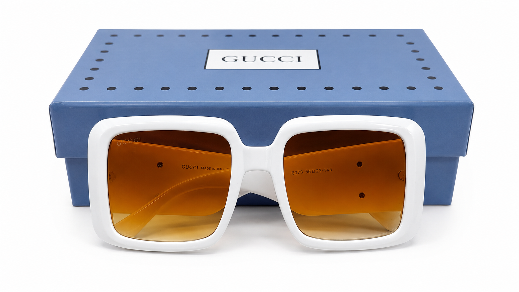 6073 - Oversized Square Sunglasses in Glossy White with Amber Lenses