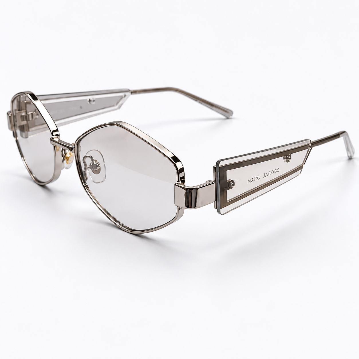 98221 Retro-Futuristic Hexagonal Metal Sunglasses – Geometric Clear Lens Eyewear for Men & Women