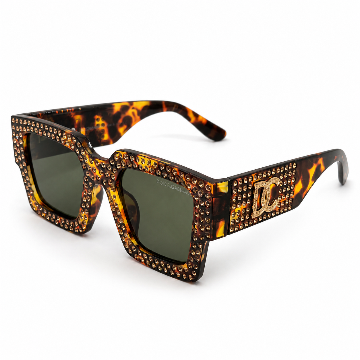 98014 Imperial Tortoise Square Sunglasses – Luxury Rhinestone Studded Statement Eyewear