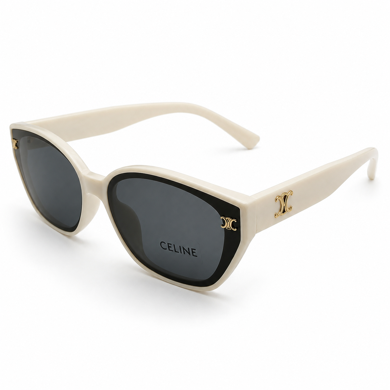 55303 Cat-Eye Sunglasses – Ivory White & Onyx Black Dual-Tone Premium Eyewear for Women