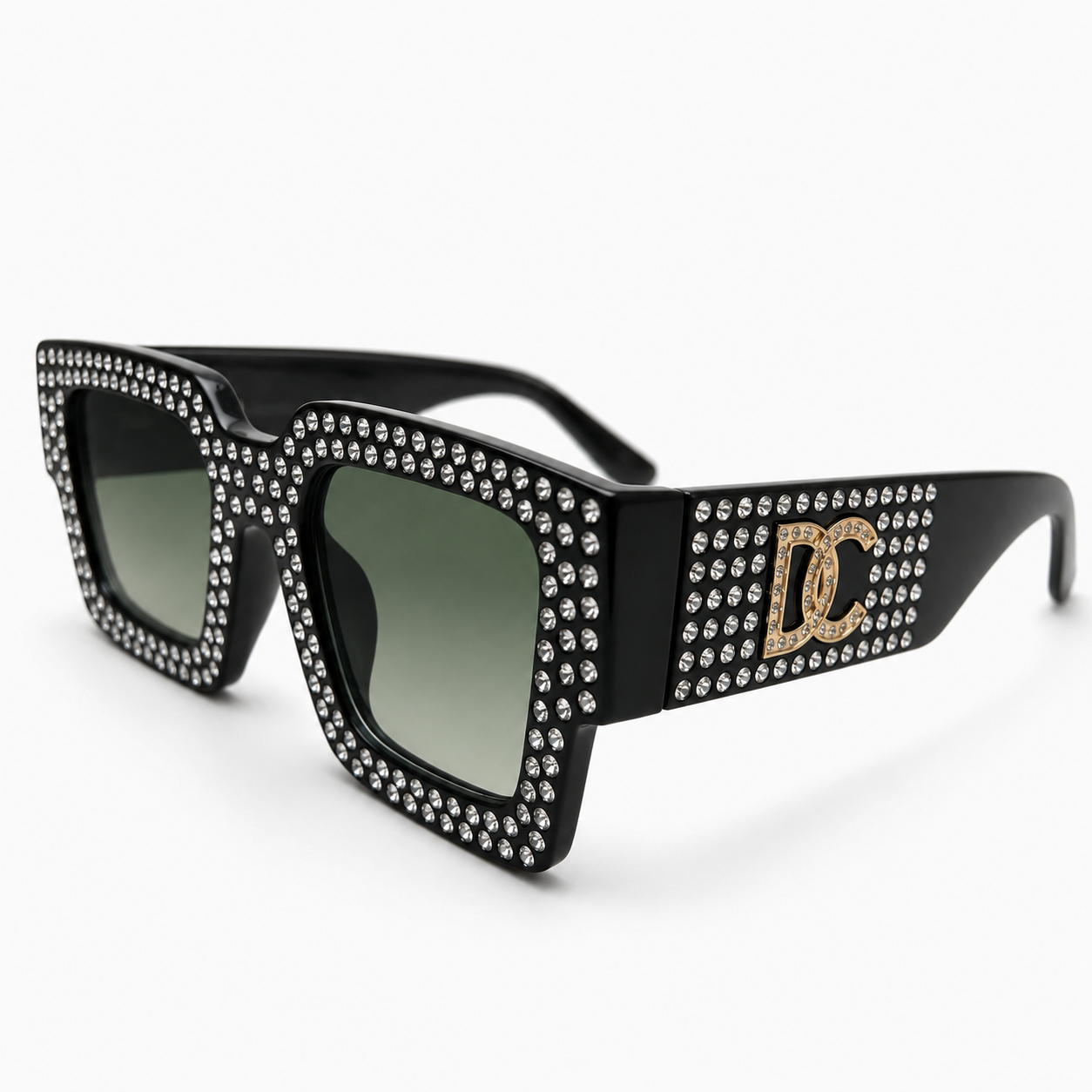 98014 Midnight Glamour Square Sunglasses – Oversized Crystal-Embellished Sparkle Eyewear for Women