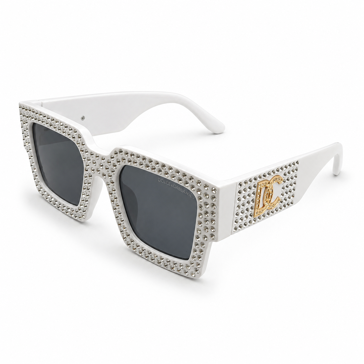 98014 Glitz & Glam Oversized Square Sunglasses – Luxury Crystal-Studded White Frame Eyewear for Women