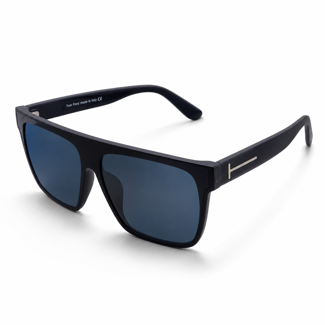 22014 Premium Flat Top Oversized Square Sunglasses for Men and Women | UV400 Protection Matte Black Frame with Deep Blue Tinted Lenses