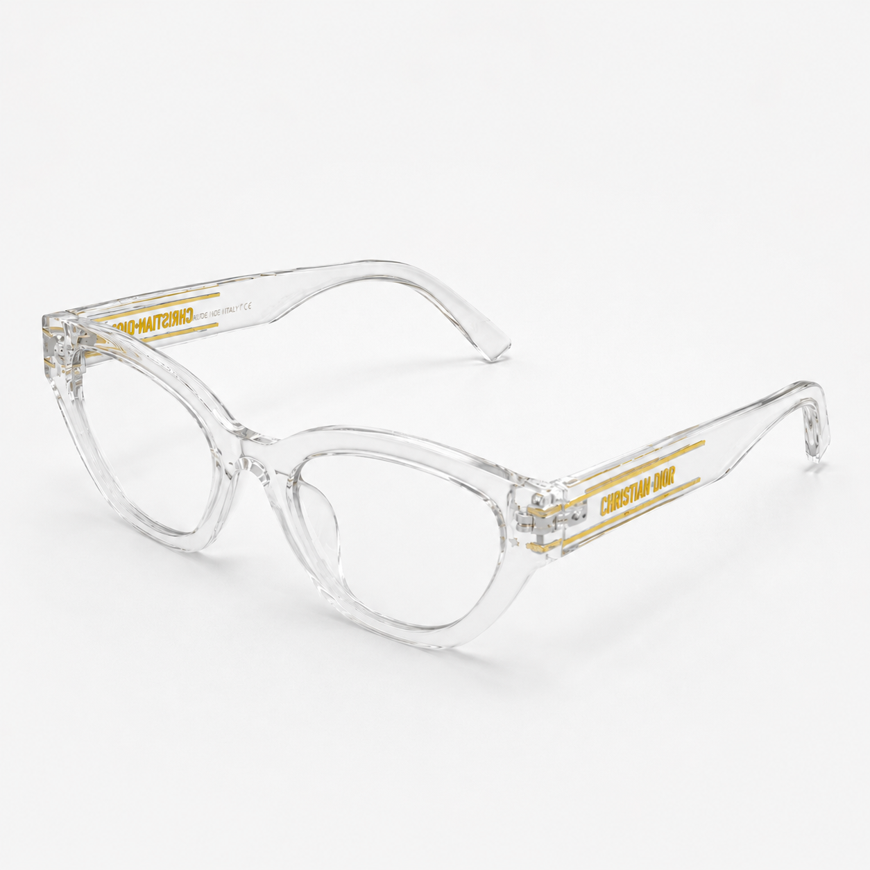 Cat-Eye Transparent Sunglasses with Gold Logo Accent