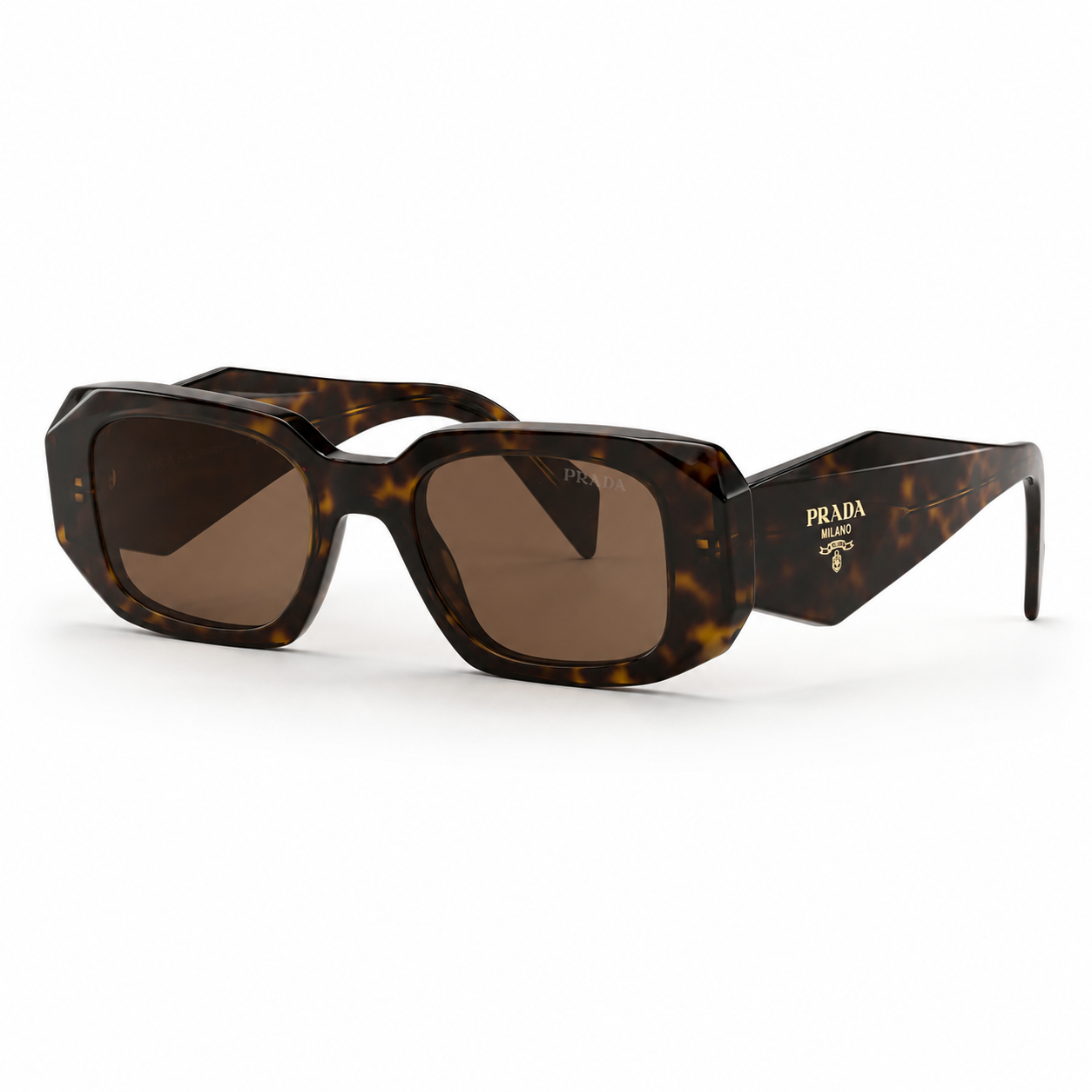 Geometric Tortoiseshell Sunglasses with Wide Temples - Brown Lens