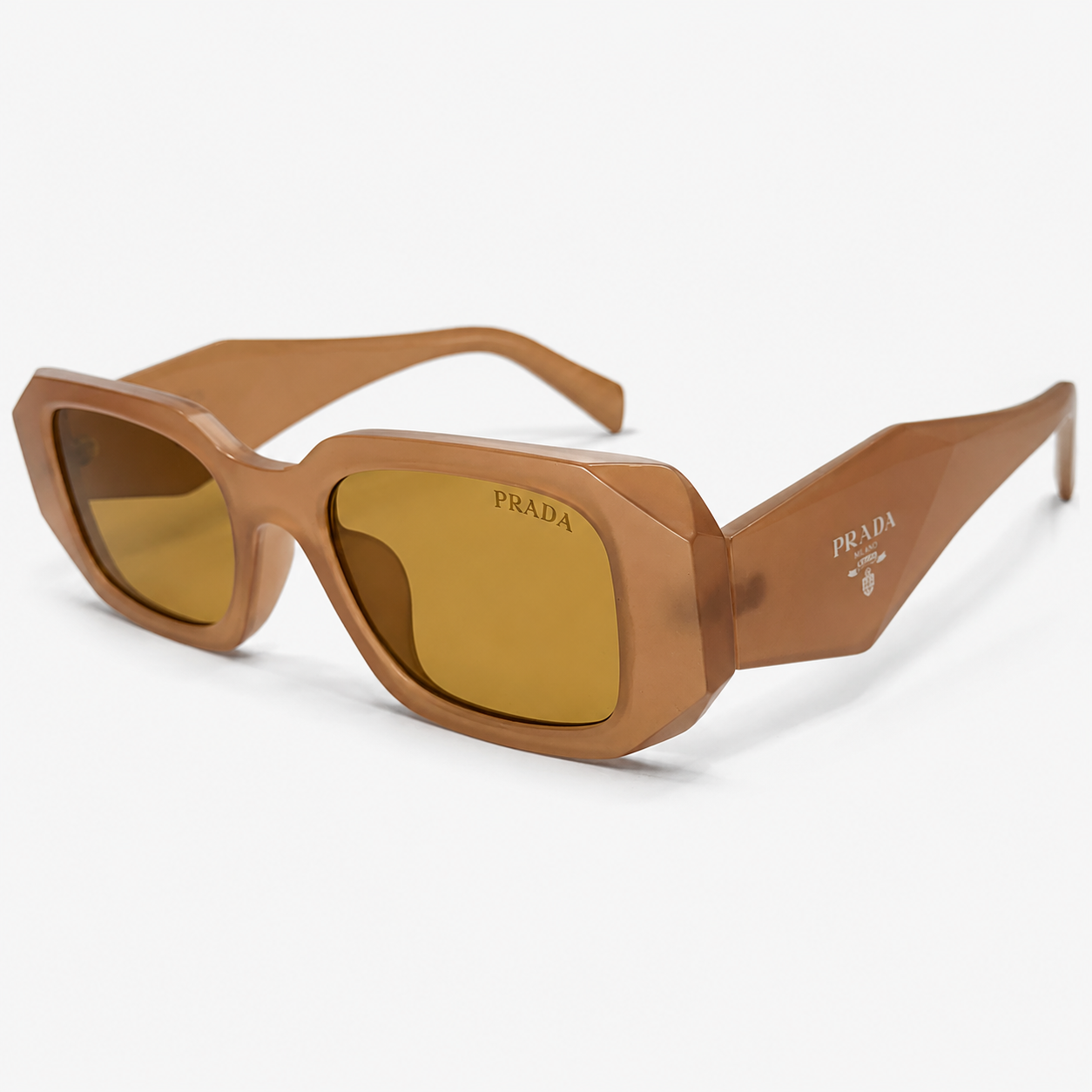 Geometric Rectangular Sunnies: Caramel & Amber Frame