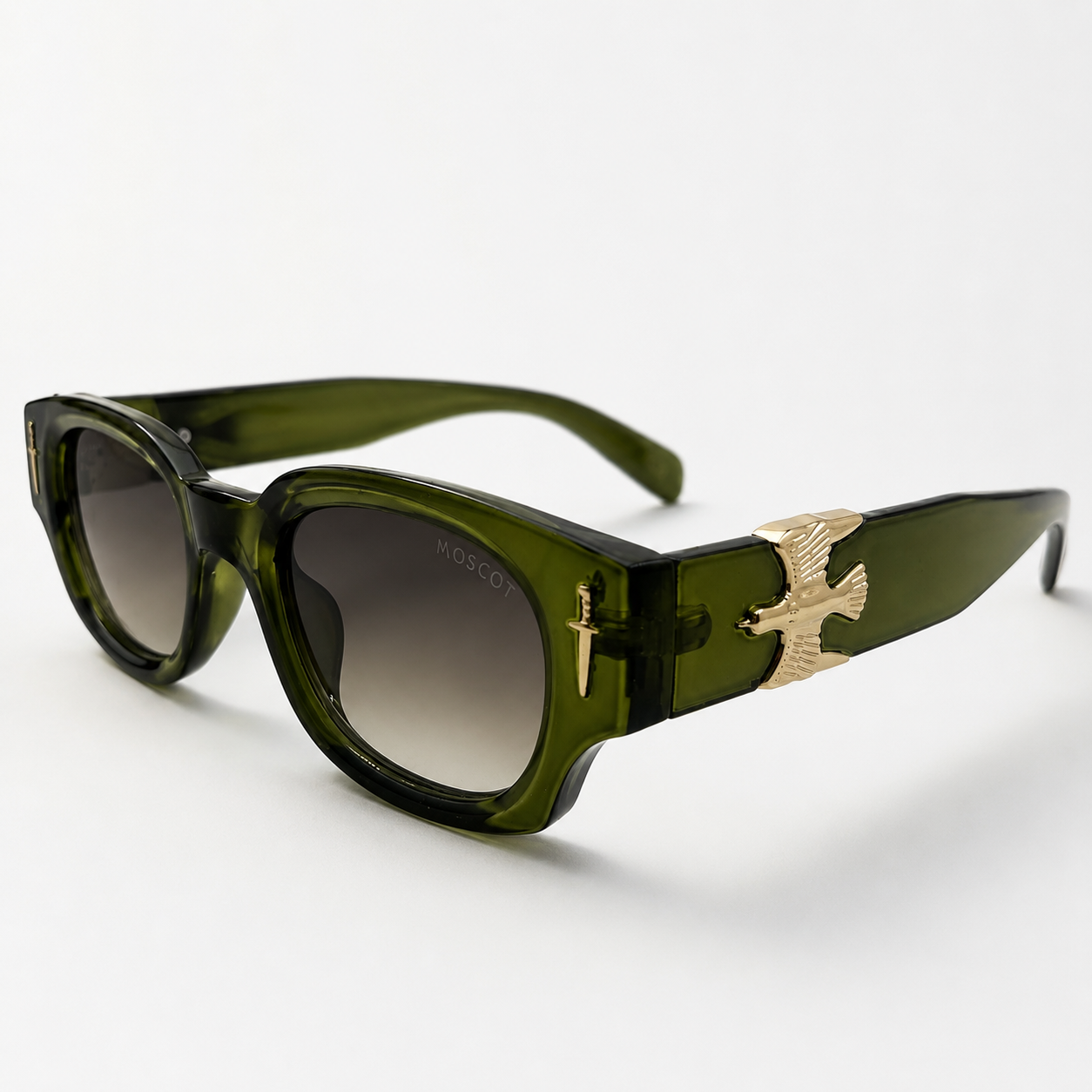 The Emerald Vanguard – Premium Olive Green Acetate Sunglasses with Gold Bird & Dagger Accents