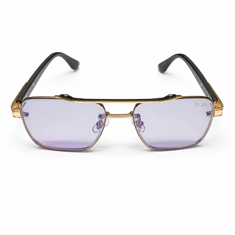 Luxury Square Aviator Sunglasses – Gold & Black Metal Frame with Double Bridge & Gradient Purple Lenses