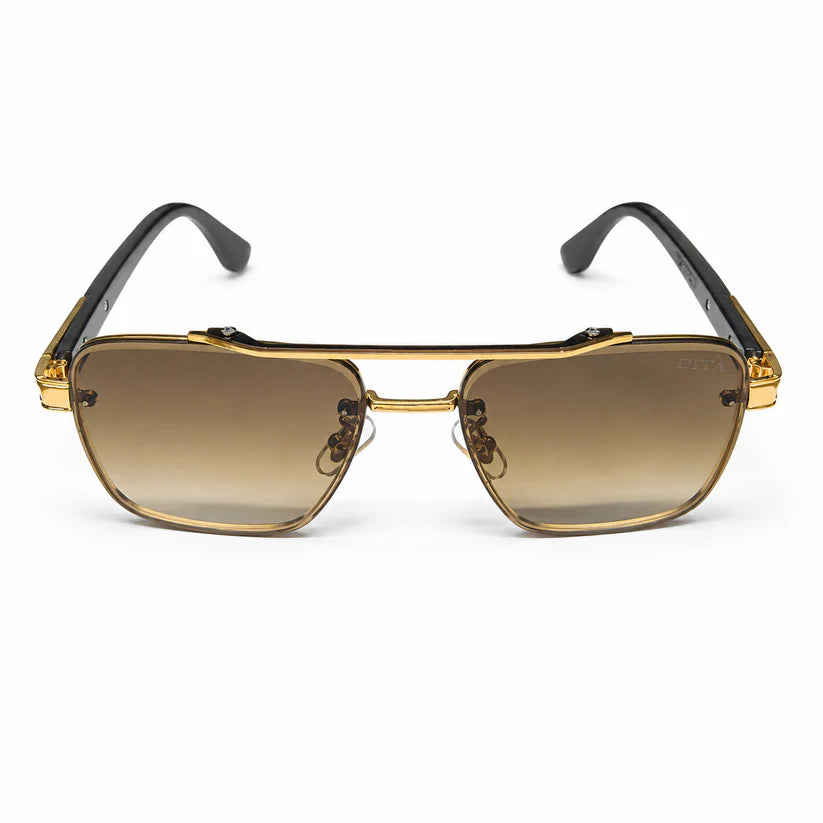 Luxury Square Aviator Sunglasses – Gold & Brown Tortoise with Double Bridge, Brown Acetate Temples & Gradient Brown Lenses
