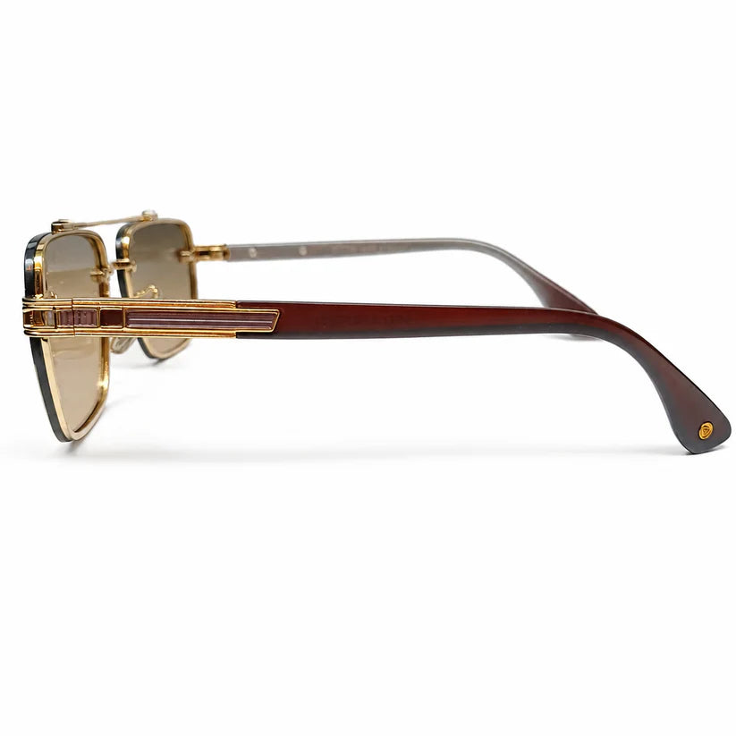 Luxury Square Aviator Sunglasses – Gold & Brown Tortoise with Double Bridge, Brown Acetate Temples & Gradient Brown Lenses