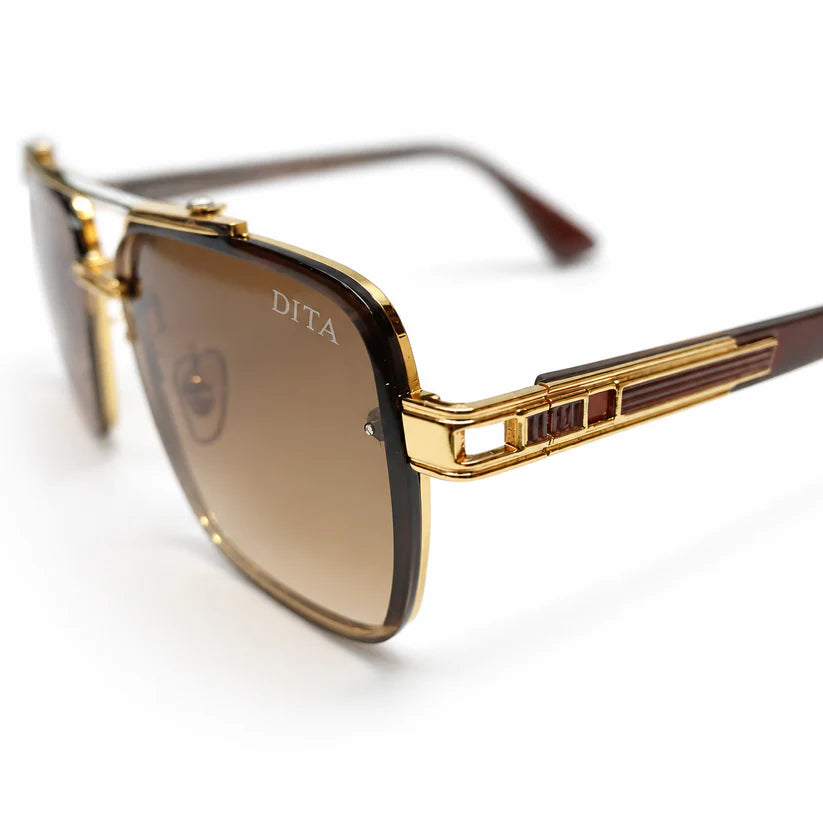 Luxury Square Aviator Sunglasses – Gold & Brown Tortoise with Double Bridge, Brown Acetate Temples & Gradient Brown Lenses