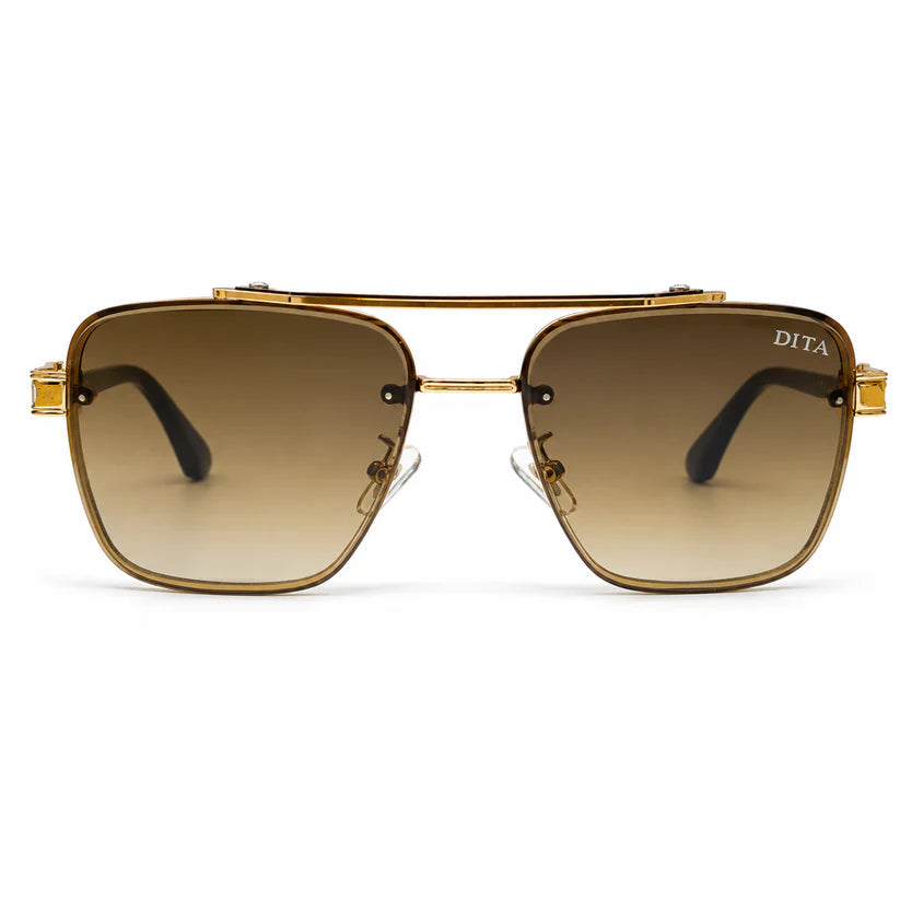 Luxury Square Aviator Sunglasses – Gold & Brown Tortoise with Double Bridge, Brown Acetate Temples & Gradient Brown Lenses