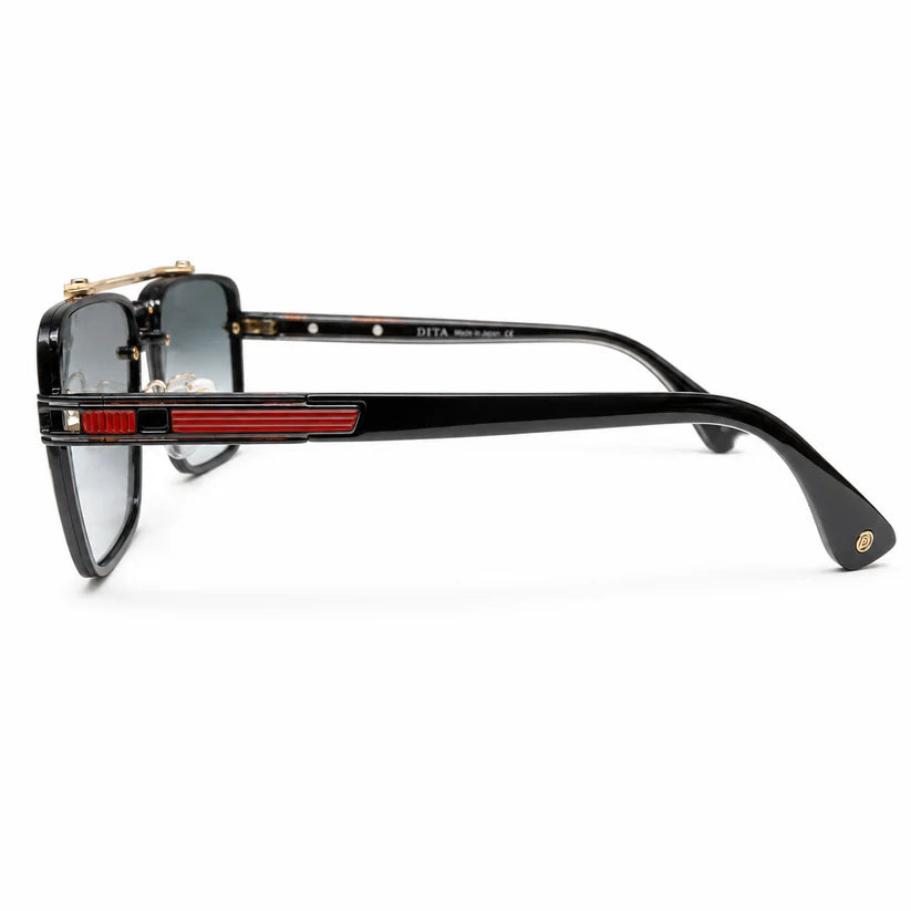 Luxury Square Aviator Sunglasses – Matte Black with Red Enamel Detailing, Double Bridge & Gradient Grey Lenses