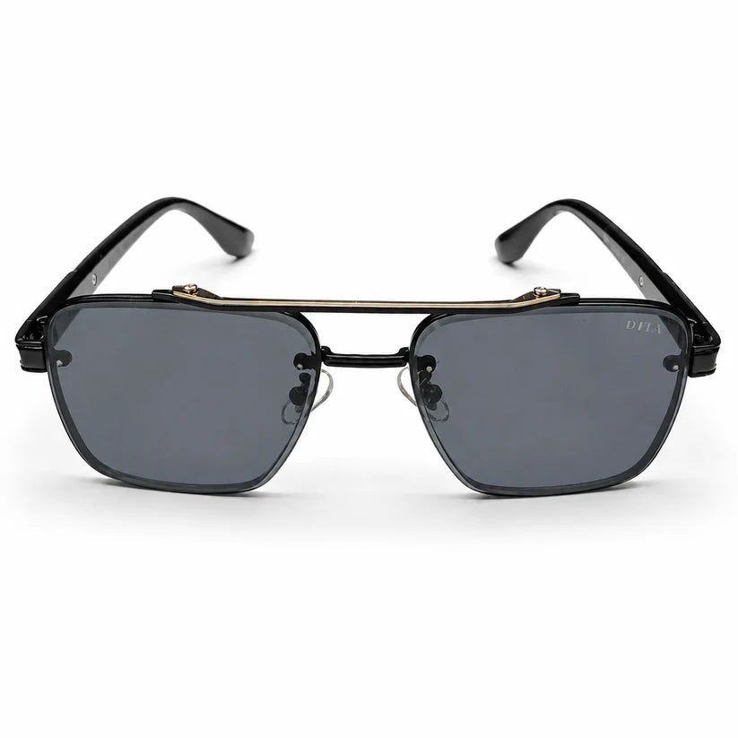 Luxury Square Aviator Sunglasses – Matte Black with Red Enamel Detailing, Double Bridge & Gradient Grey Lenses