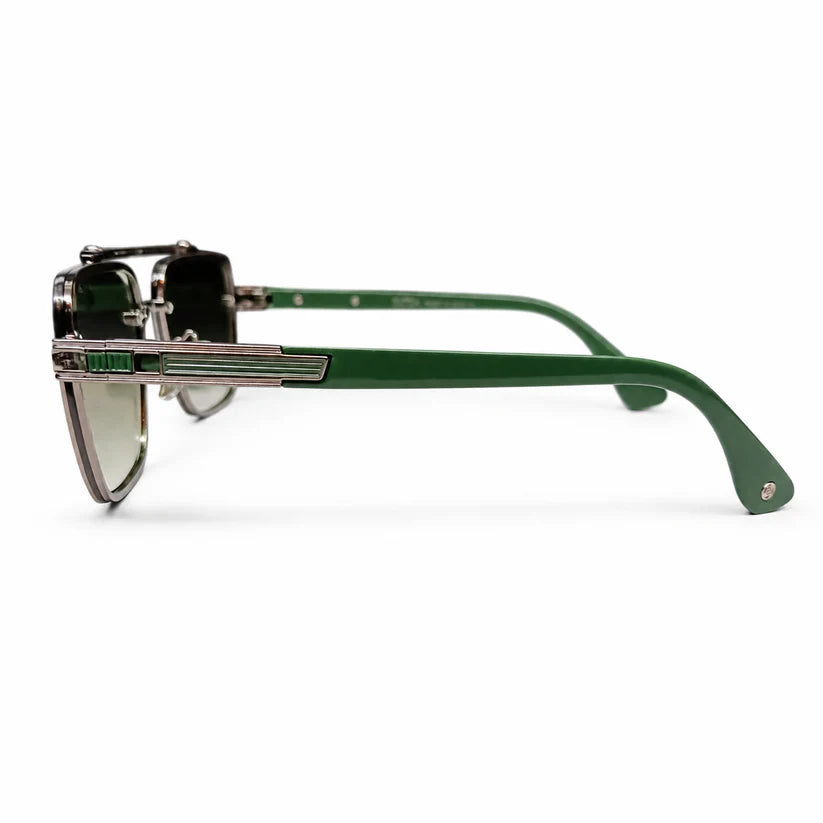 Luxury Square Aviator Sunglasses – Gunmetal & Green with Gradient Green Lenses & Silver Metal Frame