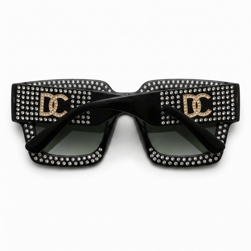 98014 Midnight Glamour Square Sunglasses – Oversized Crystal-Embellished Sparkle Eyewear for Women