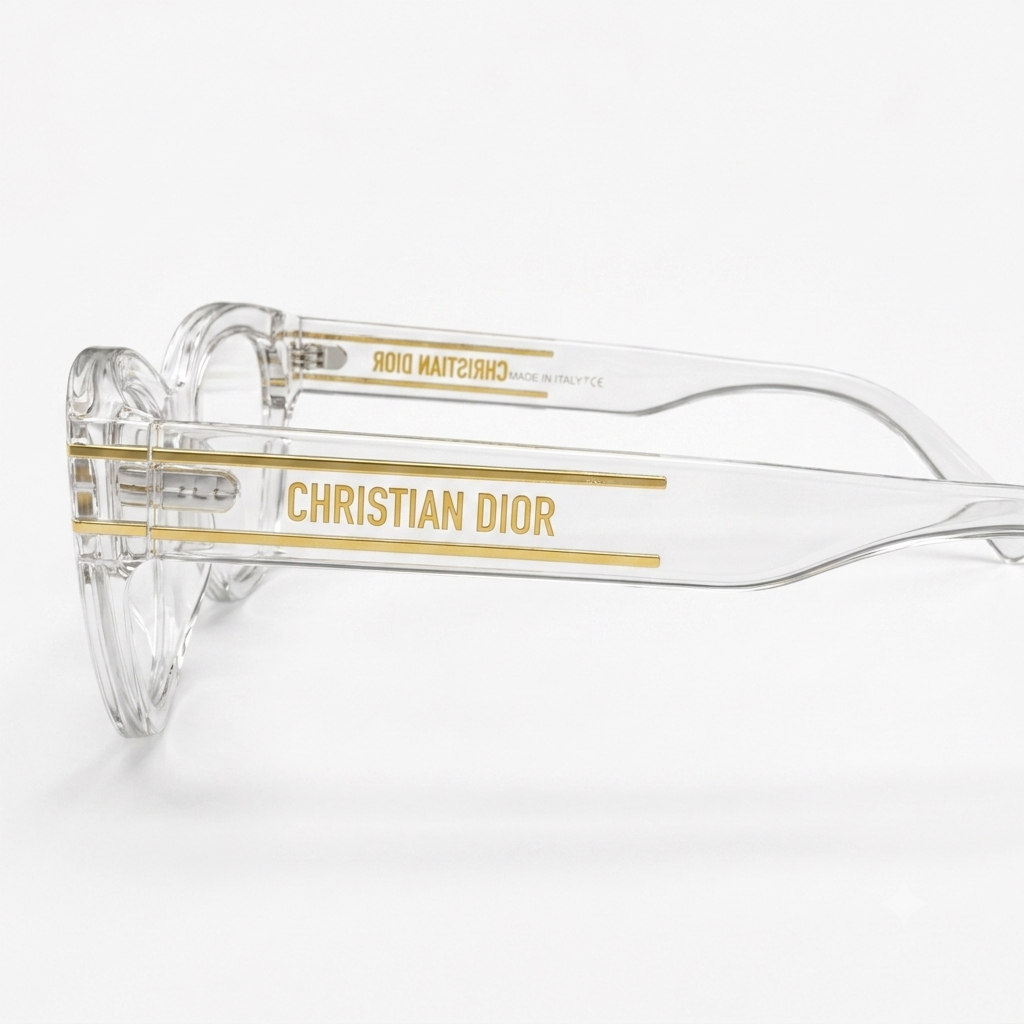 Cat-Eye Transparent Sunglasses with Gold Logo Accent