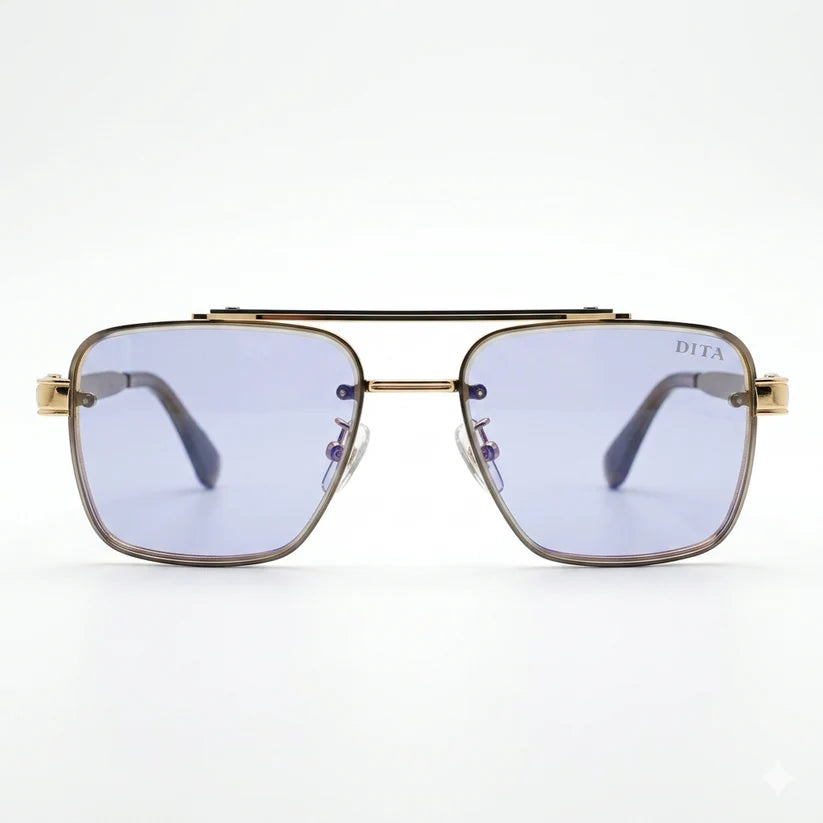 Luxury Square Aviator Sunglasses – Gold & Black Metal Frame with Double Bridge & Gradient Purple Lenses