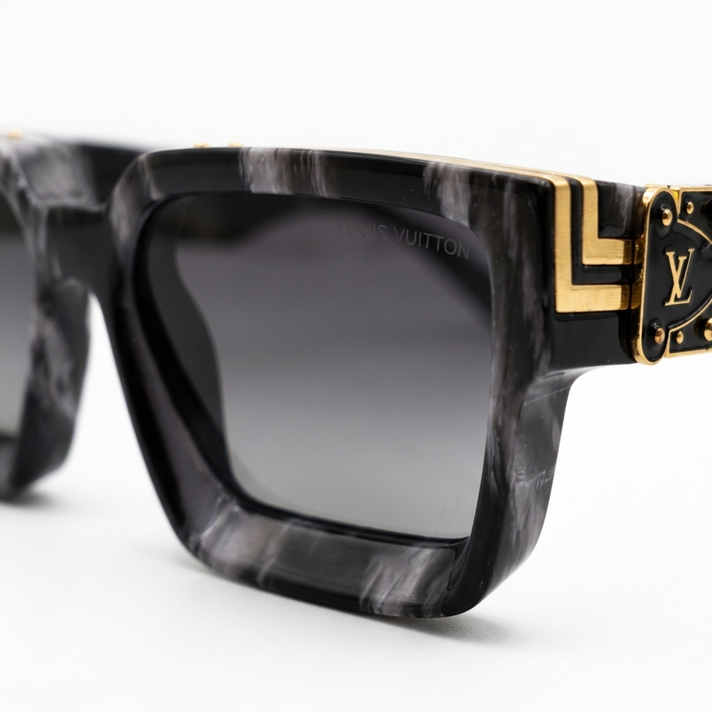 96006 Eclipse Marble Luxe – Premium Square Acetate Sunglasses with Gold-Tone Hardware Accent