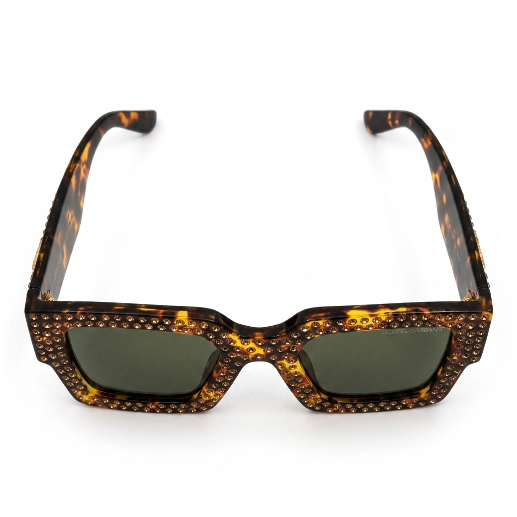98014 Imperial Tortoise Square Sunglasses – Luxury Rhinestone Studded Statement Eyewear