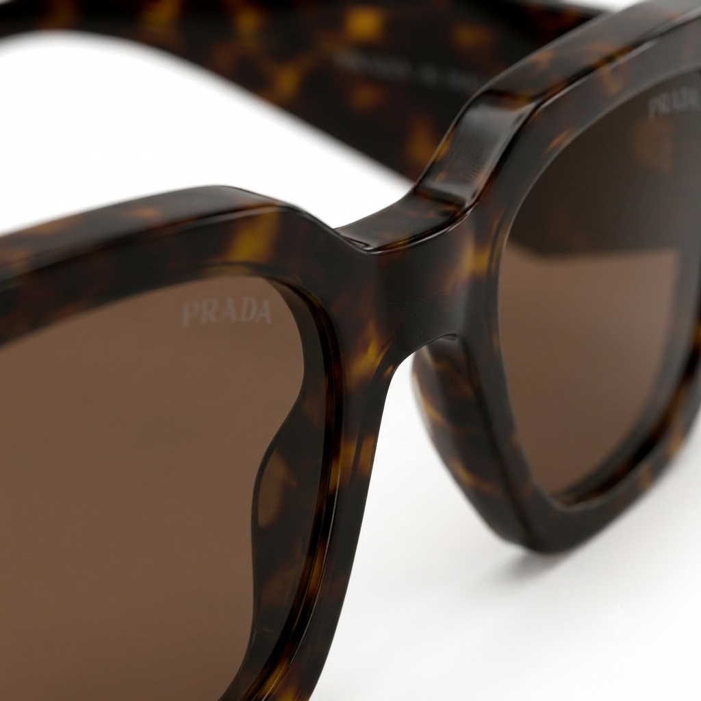 Geometric Tortoiseshell Sunglasses with Wide Temples - Brown Lens