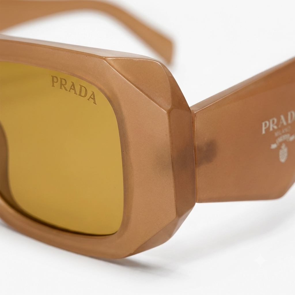 Geometric Rectangular Sunnies: Caramel & Amber Frame