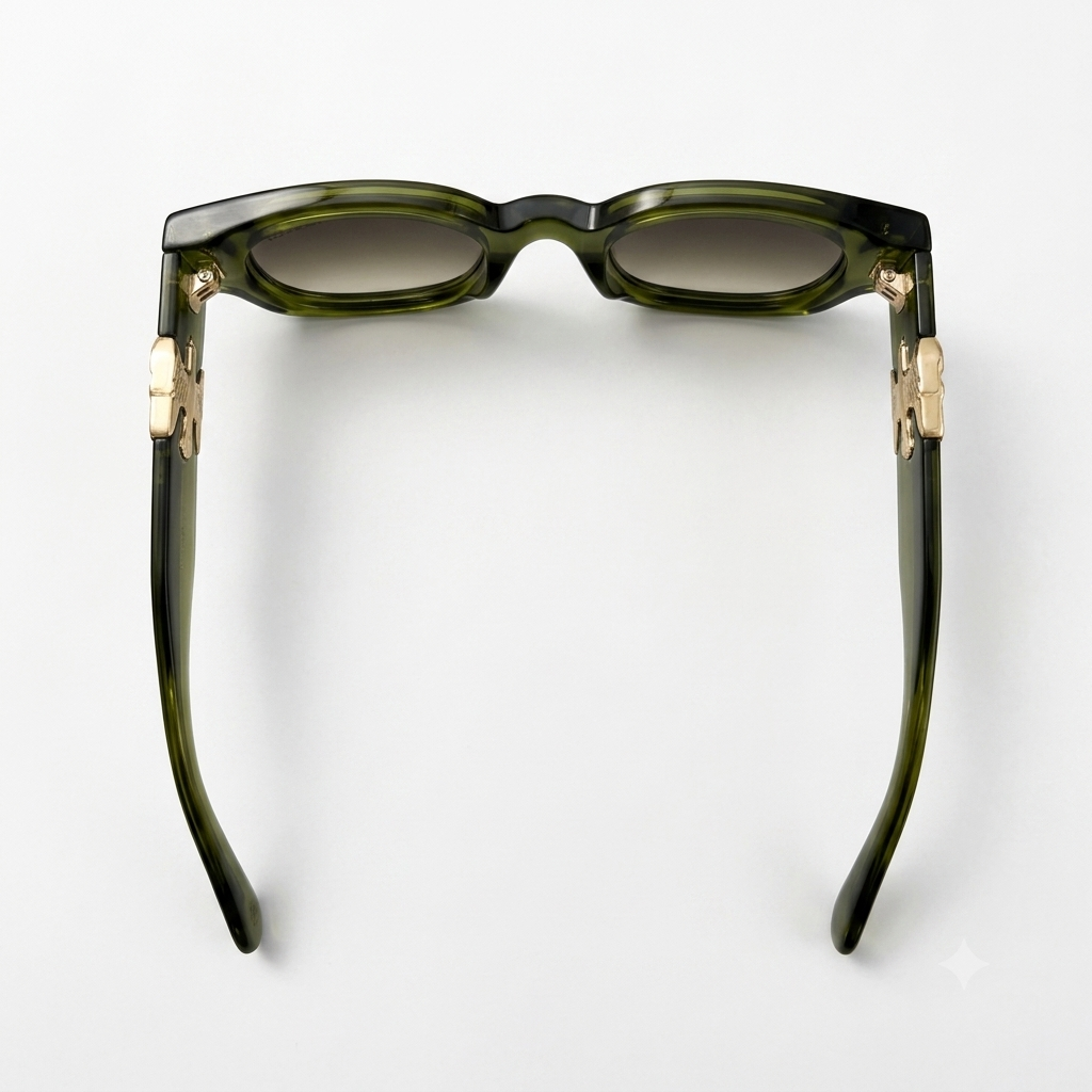 The Emerald Vanguard – Premium Olive Green Acetate Sunglasses with Gold Bird & Dagger Accents