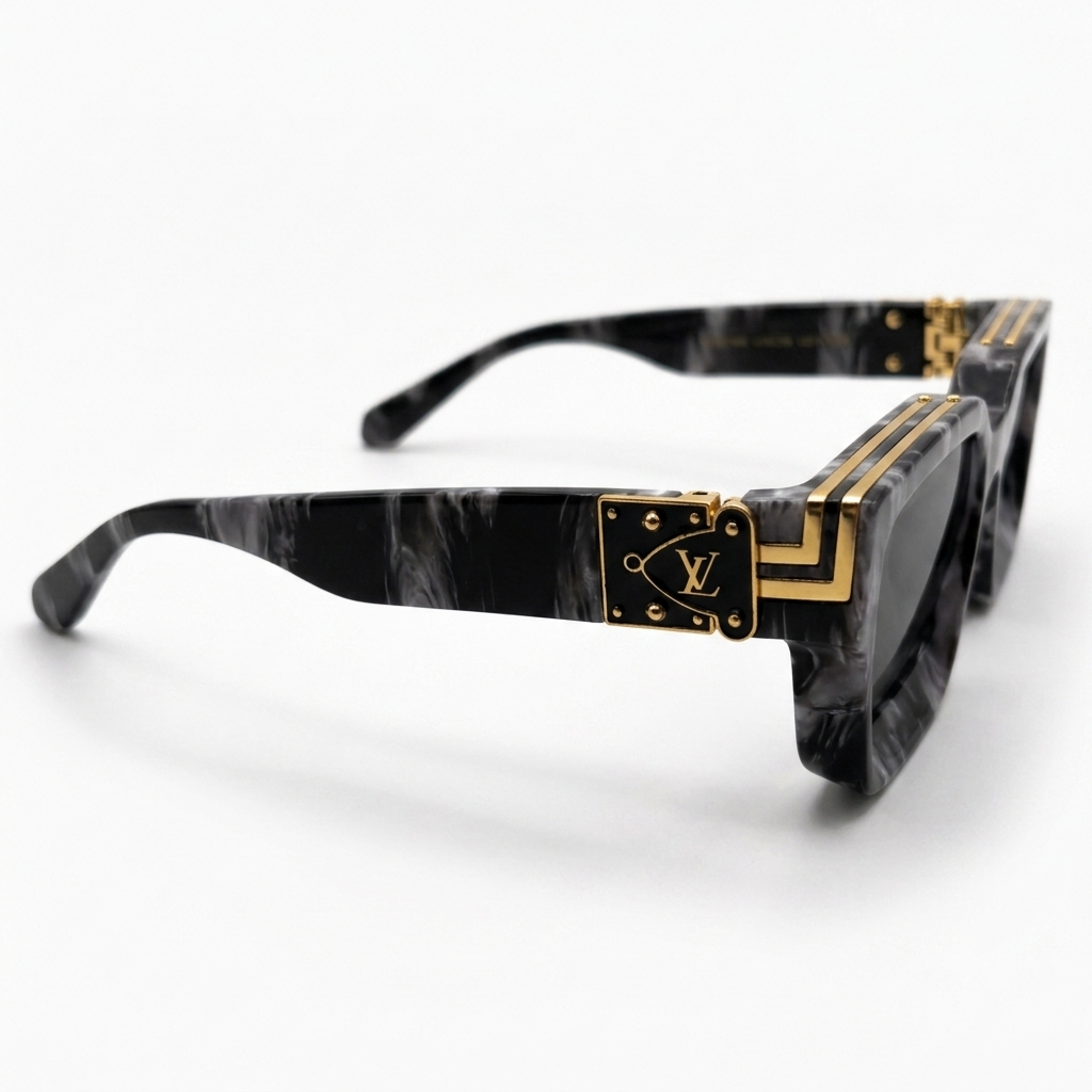 96006 Eclipse Marble Luxe – Premium Square Acetate Sunglasses with Gold-Tone Hardware Accent