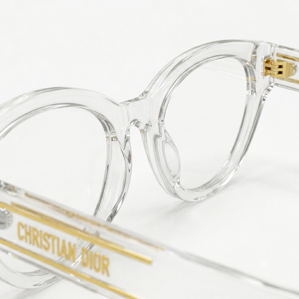 Cat-Eye Transparent Sunglasses with Gold Logo Accent