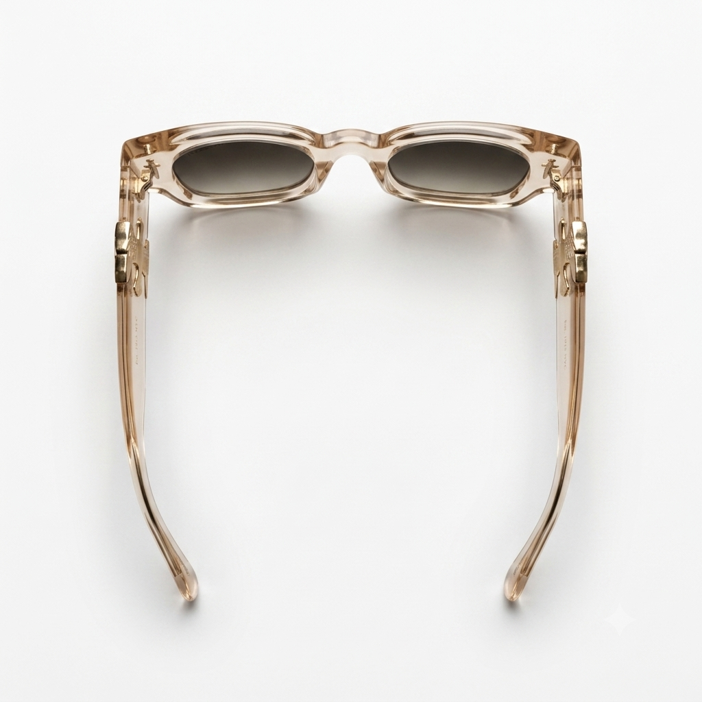 The Vanguard Falcon: Premium Transparent Amber Square Sunglasses with Gold Dagger & Emblem Accent