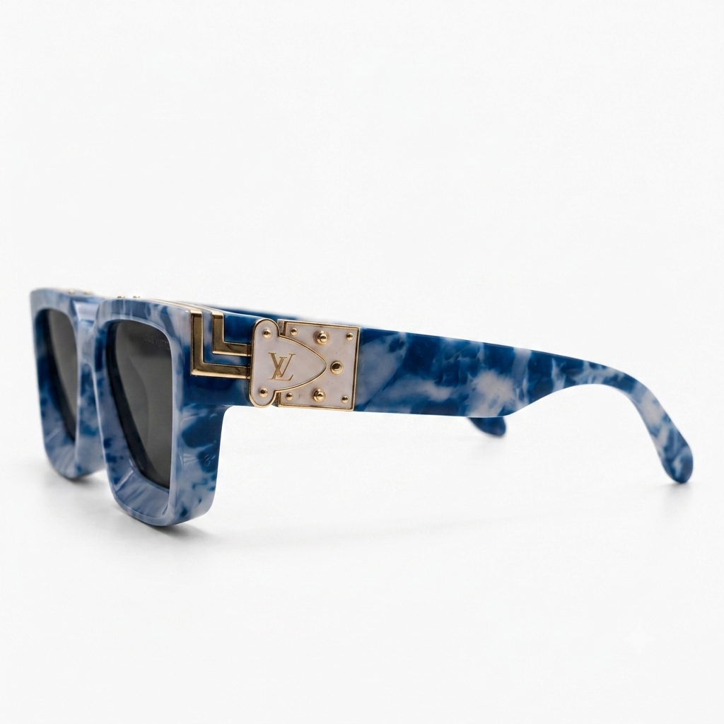 96006 Oceanic Marble Square Sunglasses – Luxury Thick Frame Tinted Eyewear for Men and Women