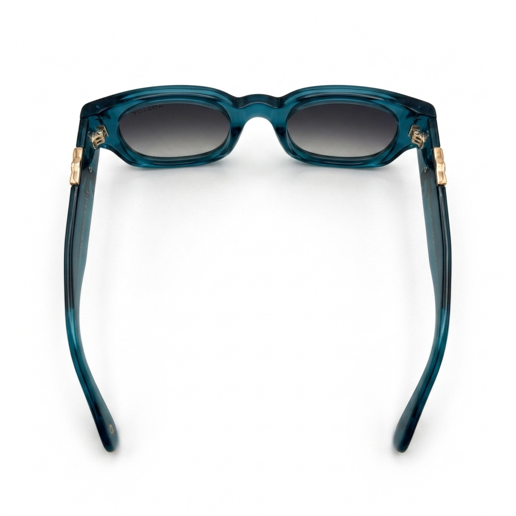 AeroDagger Luxe Teal – Premium Translucent Square Sunglasses with Golden Bird & Dagger Accents