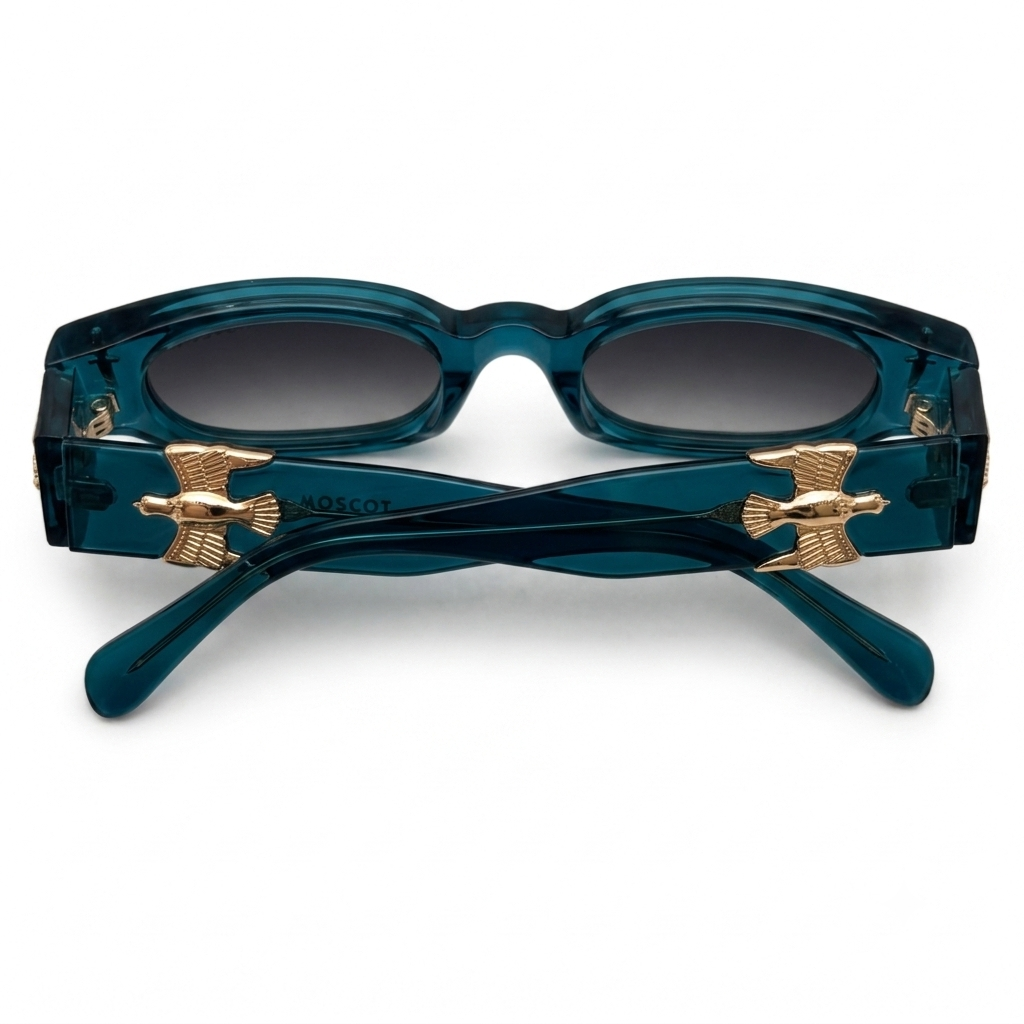 AeroDagger Luxe Teal – Premium Translucent Square Sunglasses with Golden Bird & Dagger Accents
