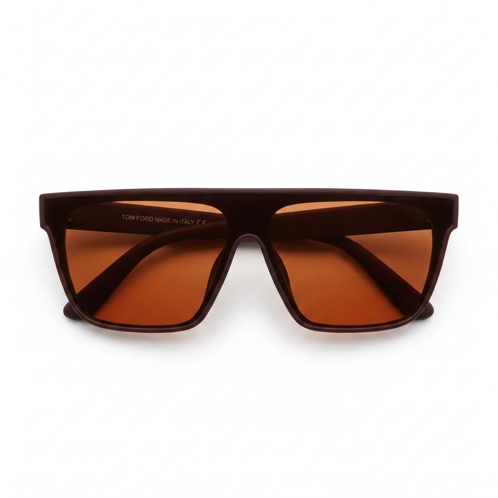 22014 AeroDusk Shield Oversized Flat Top Sunglasses – Matte Burgundy Frame with Retro Amber Lenses and Gold Accents