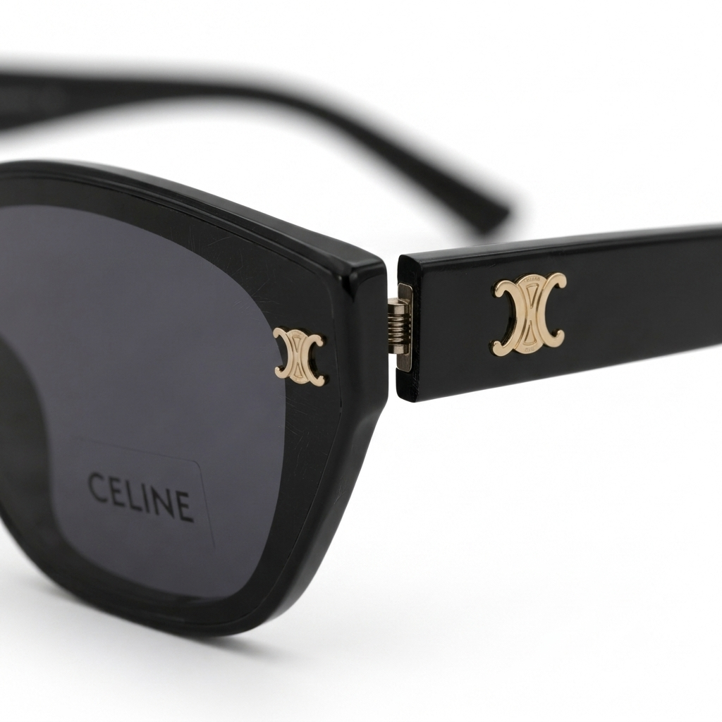 55303 Black Cat-Eye Sunglasses with Gold Accents