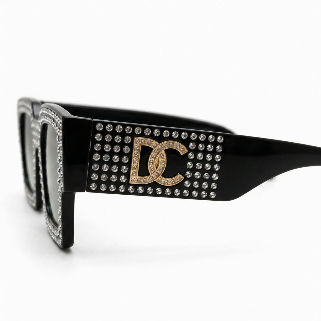 98014 Midnight Glamour Square Sunglasses – Oversized Crystal-Embellished Sparkle Eyewear for Women