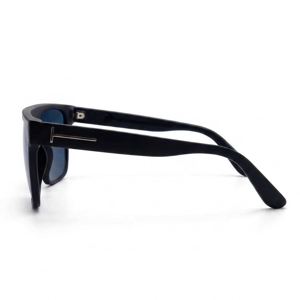 22014 Premium Flat Top Oversized Square Sunglasses for Men and Women | UV400 Protection Matte Black Frame with Deep Blue Tinted Lenses