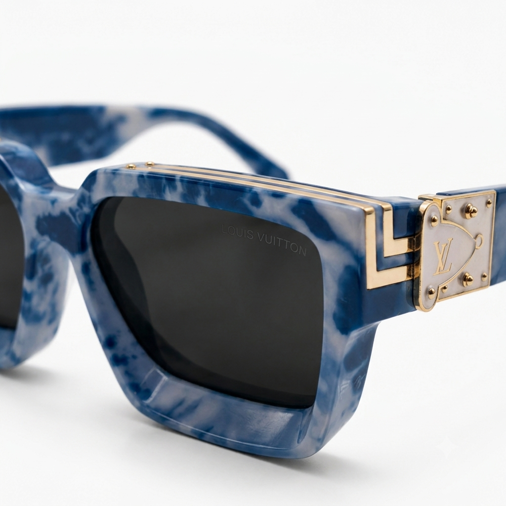 96006 Oceanic Marble Square Sunglasses – Luxury Thick Frame Tinted Eyewear for Men and Women